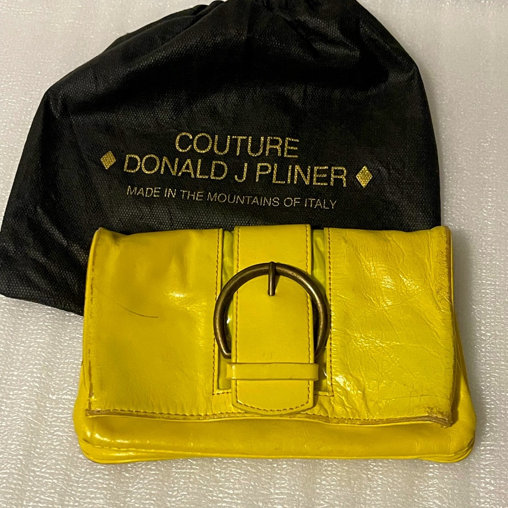 Vintage Donald J Pliner Yellow Leather DJP Envelope Clutch/Wristlet - Rare Find